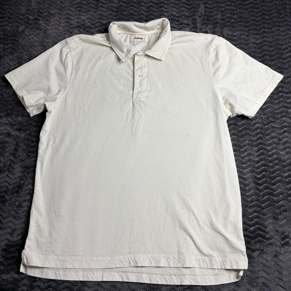 Buck Mason natural Venice Wash Sueded Cotton Polo Men Size L Short Sleeve